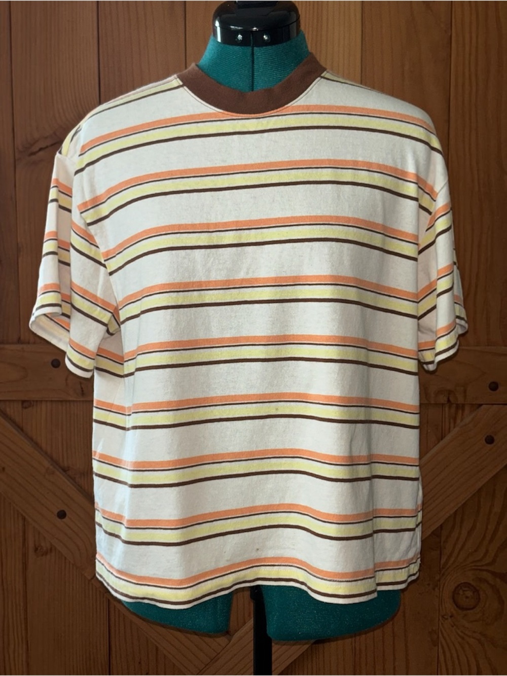 BDG Medium Striped Ringer T-Shirt Orange Yellow Brown Short Sleeve